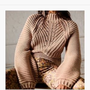 Free People Sweetheart Sweater Mock Neck Drop Dolman Sleeve Chunky Rib Knit
